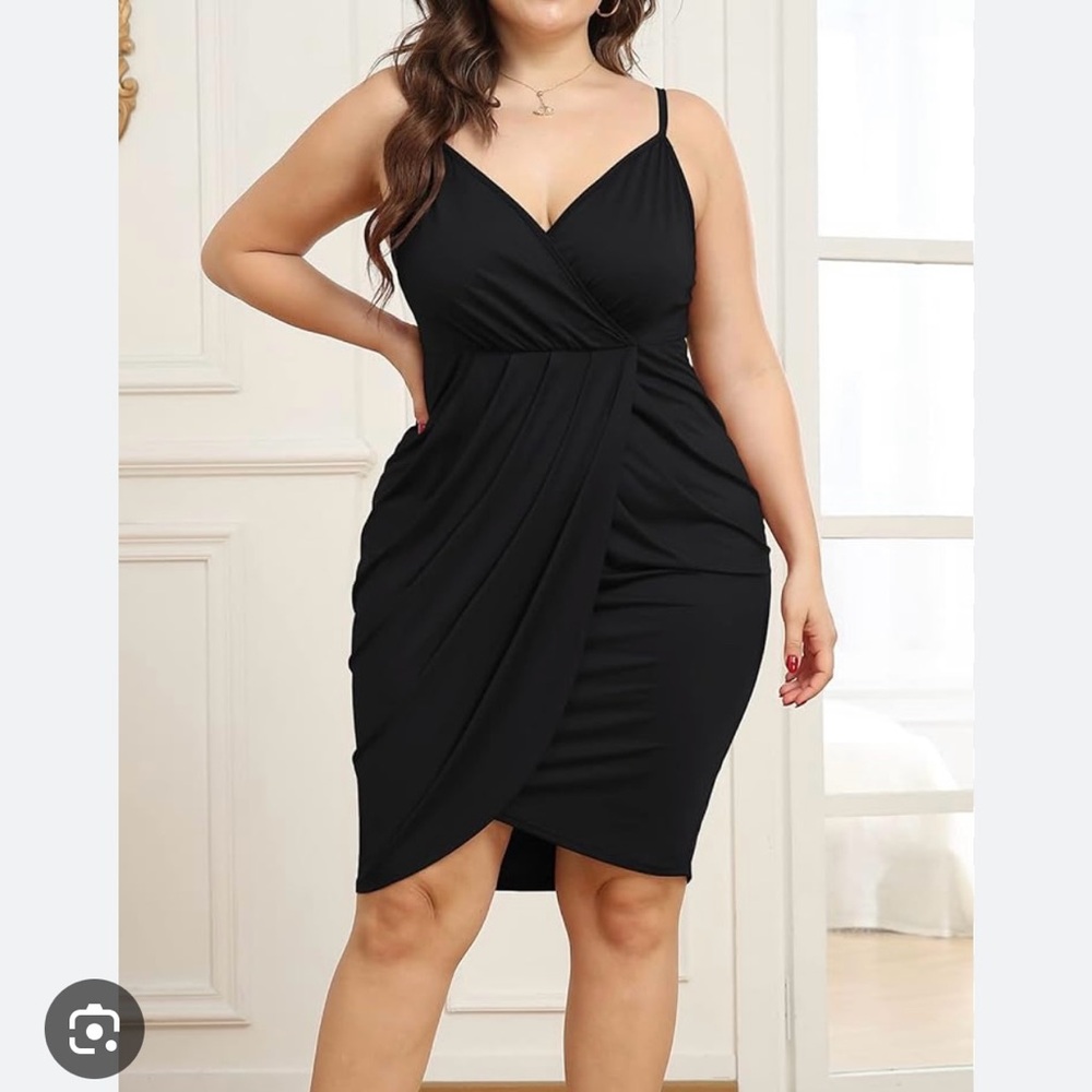 Poseshe Black V Neck Bodycon Wrap Dress